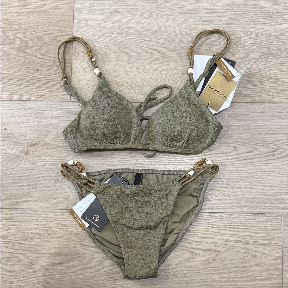 Khaki Textured Bikini Set